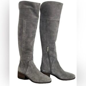 Gray Suede Knee-High Boots